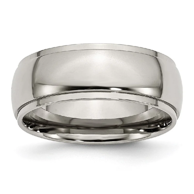 Ladies rings geometric shapes-8mm Titanium Polished Domed Ridged Edge Standard Fit Band