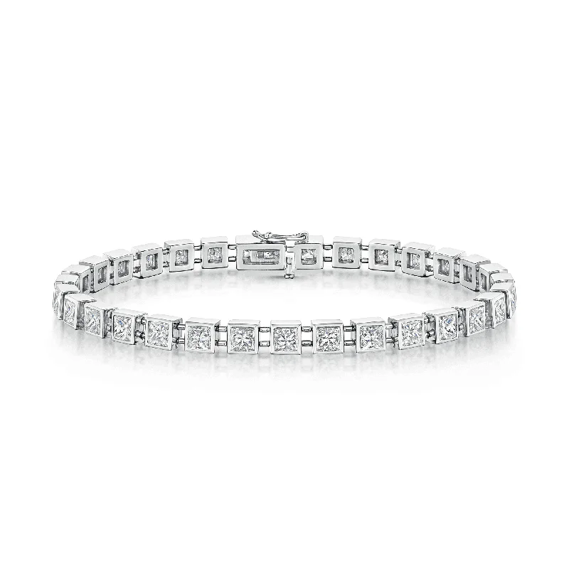 Ladies bracelets elegant looks-18ct White Gold Princess Cut Diamond Rubover Set Tennis Bracelet