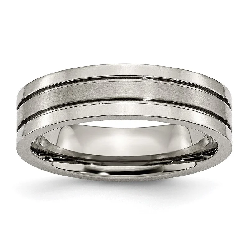 Ladies rings geometric shapes-6mm Titanium Brushed Center Grooved Standard Fit Band