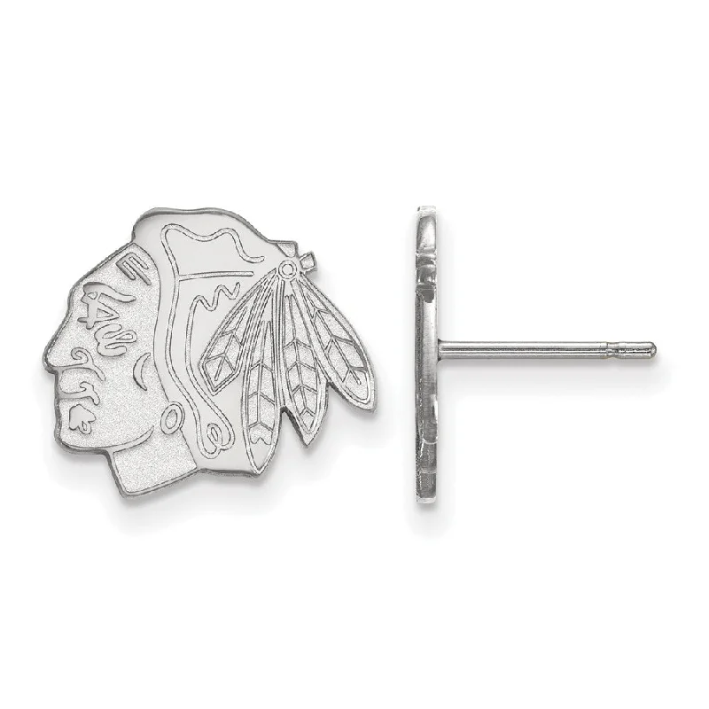 Ladies earrings size options-10k White Gold NHL Chicago Blackhawks Small Post Earrings