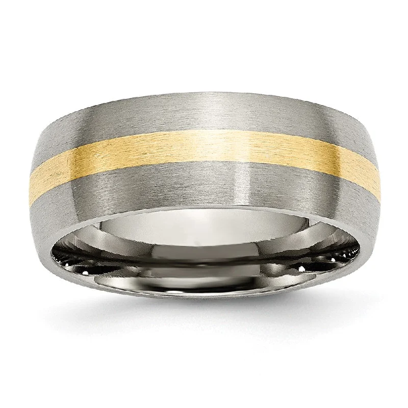 Ladies rings online shopping-8mm Titanium & 14k Gold Inlay Brushed Domed Standard Fit Band