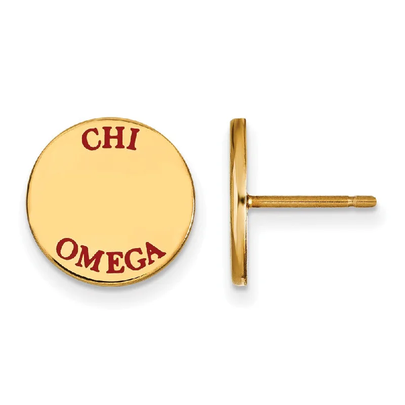 Ladies earrings silver finishes-14K Plated Silver Chi Omega Red Enamel Post Earrings