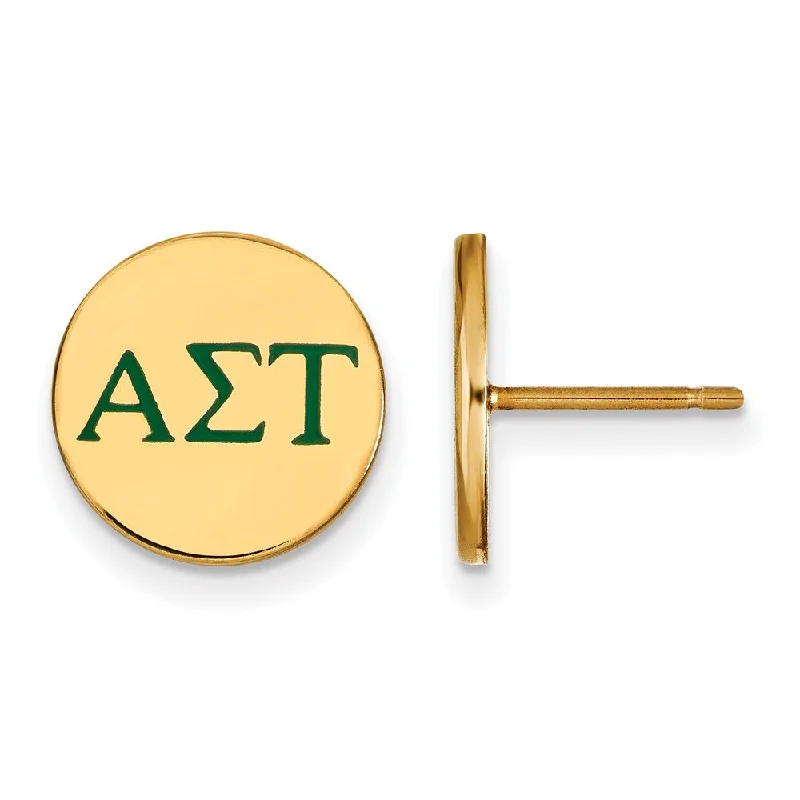 Ladies earrings store locations-14K Plated Silver Alpha Sigma Tau Enamel Greek Letters Post Earrings