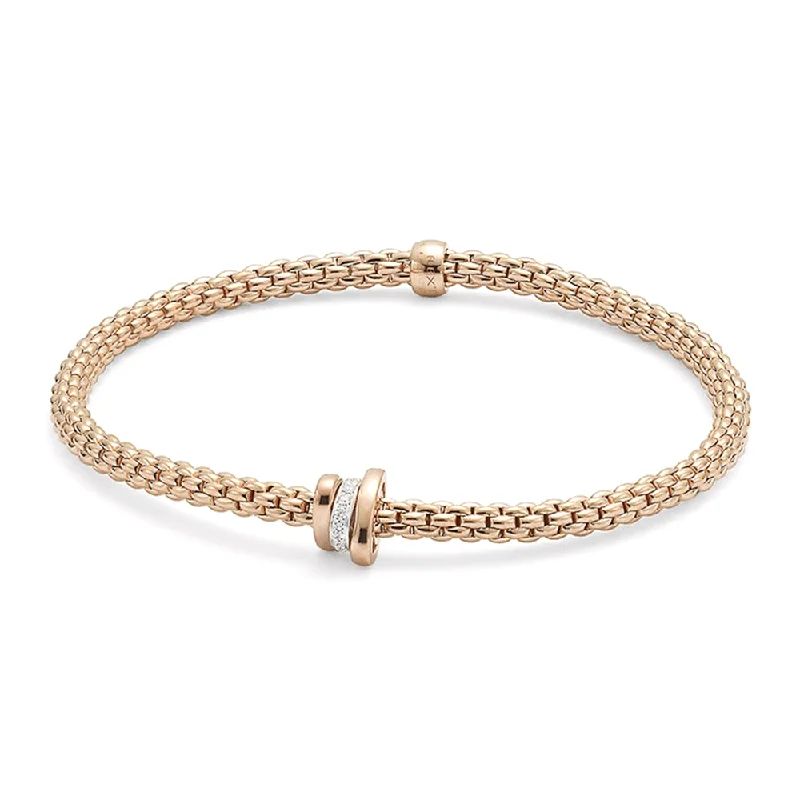 Ladies bracelets birthday surprises-Prima 18ct Rose Gold Bracelet With Diamond Set And Plain Rondels