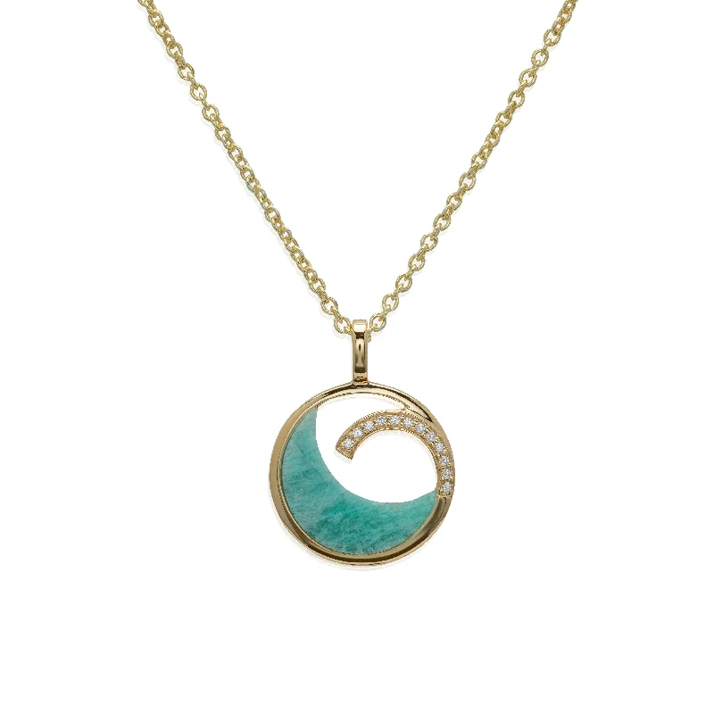 Ladies necklaces delicate looks-Unique & Co 18ct Yellow Gold & CZ Amazonite Wave Necklace