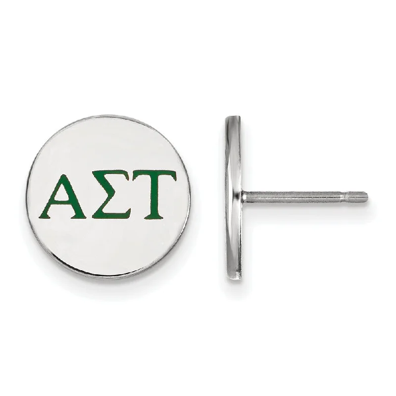 Ladies earrings e-commerce finds-Sterling Silver Alpha Sigma Tau Enamel Greek Letters Post Earrings