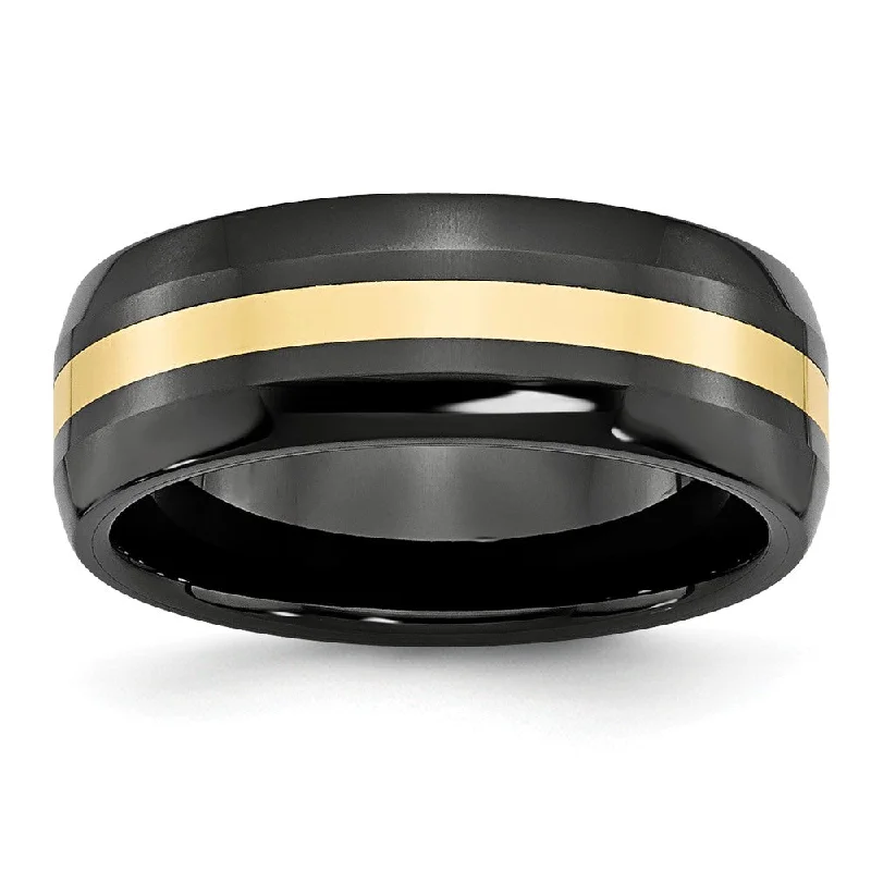 Ladies rings holiday gifts-Black Ceramic and 14K Gold, 8mm Inlay Comfort Fit Band