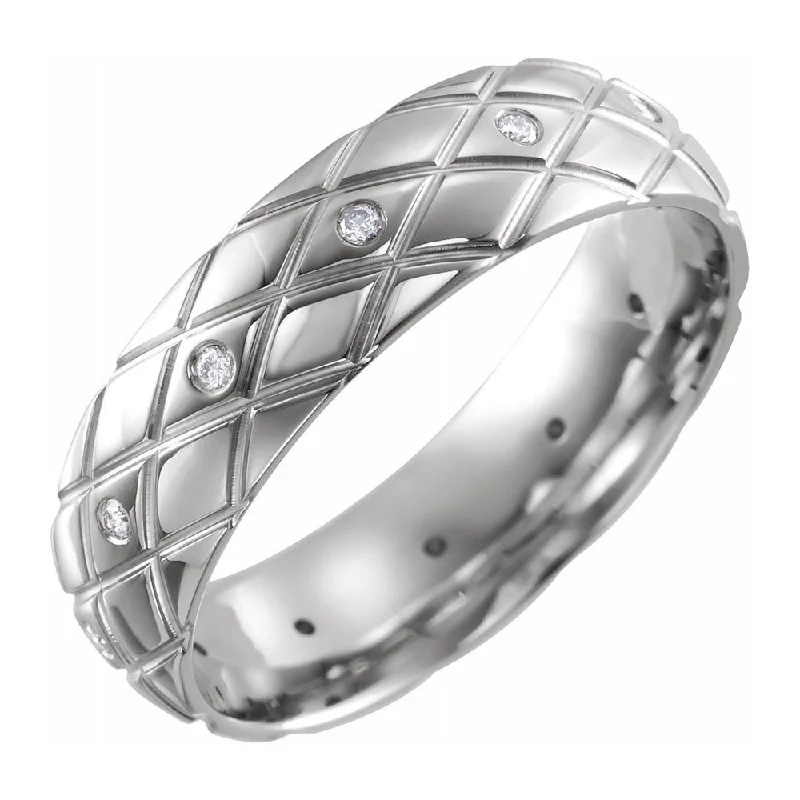 Ladies rings floral accents-6mm 14K White Gold & Diamond Patterned Comfort Fit Band