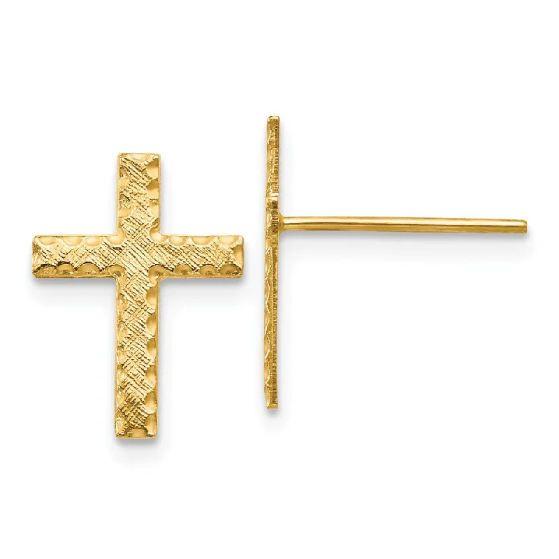 Ladies earrings mature styles-13mm Latin Cross Post Earrings in 14k Yellow Gold