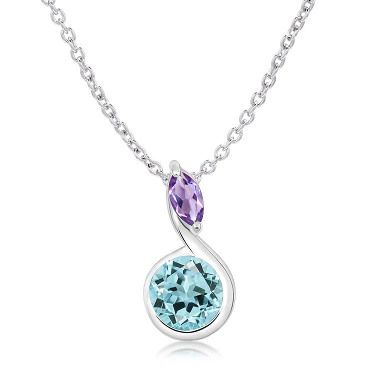 Ladies necklaces store locations-Unique & Co Silver Blue Topaz Amethyst Pendant Necklace