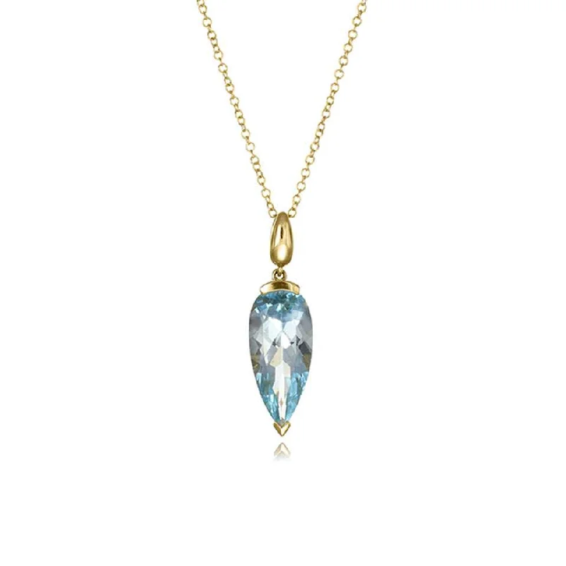 Ladies necklaces casual designs-18ct Gold Blue Topaz Drop Necklace