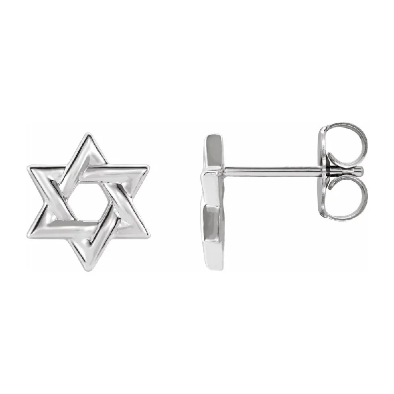 Ladies earrings synthetic jewels-Sterling Silver Star of David Post Earrings, 9.5mm