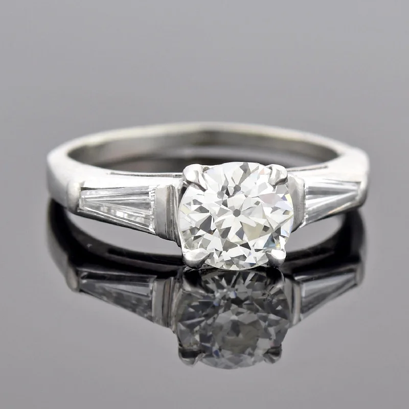 Ladies wedding rings hypoallergenic-Retro Platinum Diamond Engagement Ring 1.00ct center