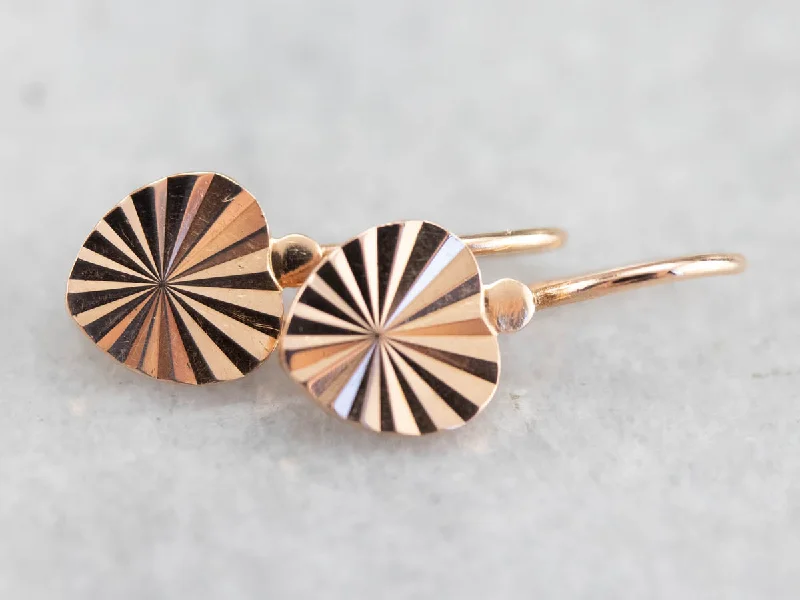 Ladies earrings geometric styles-Rose Gold Heart Drop Earrings