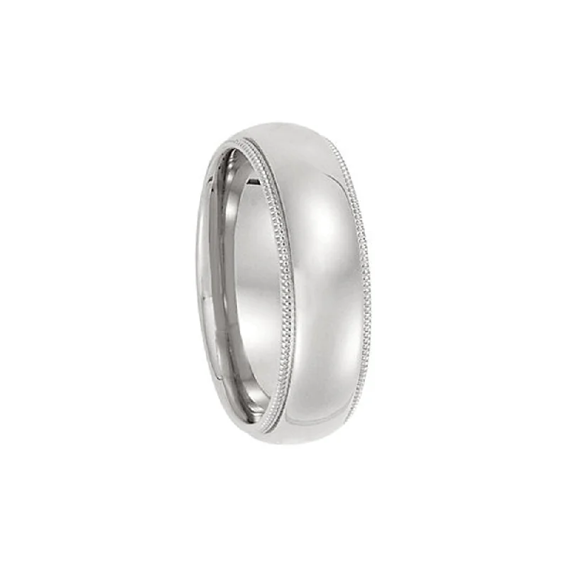 Ladies rings anniversary choices-6mm Light Milgrain Edge Comfort Fit Domed Band in Platinum