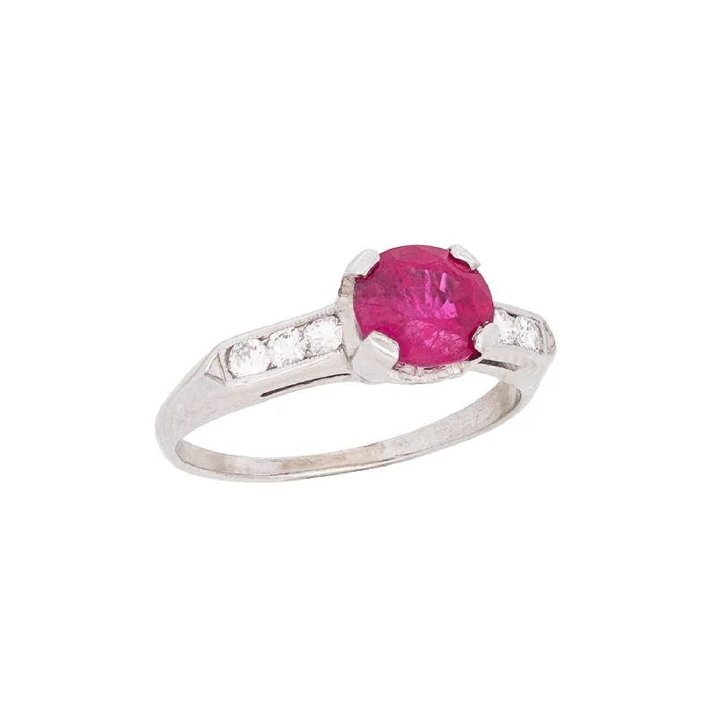 Ladies wedding rings ruby stones-Estate Platinum Pink Sapphire + Diamond Engagement Ring 1.53ctw