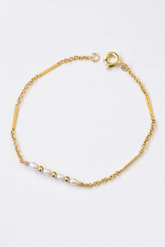 Ladies bracelets gold styles-Mini Pearl & Bead Grace Bracelet