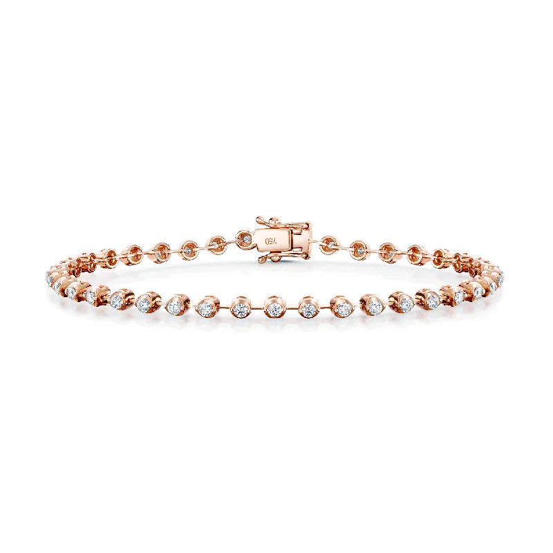 Ladies bracelets minimalist charm-18ct Rose Gold Round Brilliant Cut Diamond Bar Link Bracelet