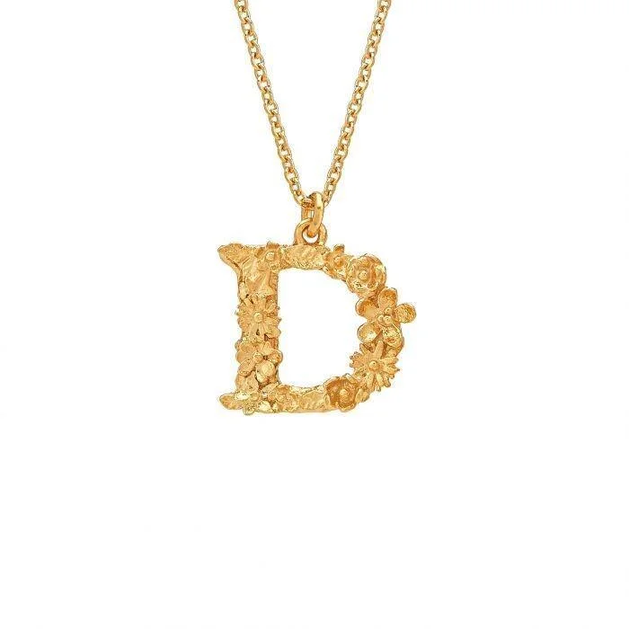 Ladies necklaces synthetic accents-Alex Monroe Floral Letter D Necklace