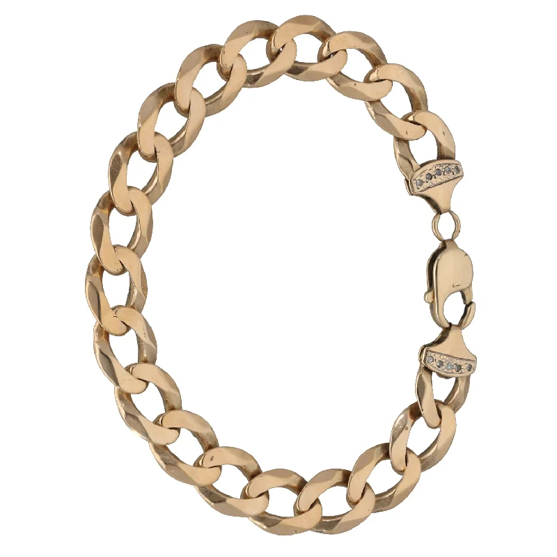 Ladies bracelets engagement gifts-9ct Gold 0.10ct Diamond Curb Bracelet