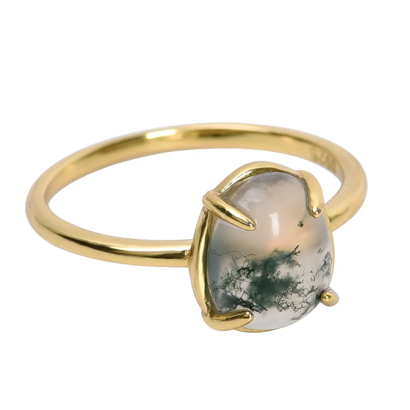 Ladies rings jade accents-Vintage Green Moss Agate Ring