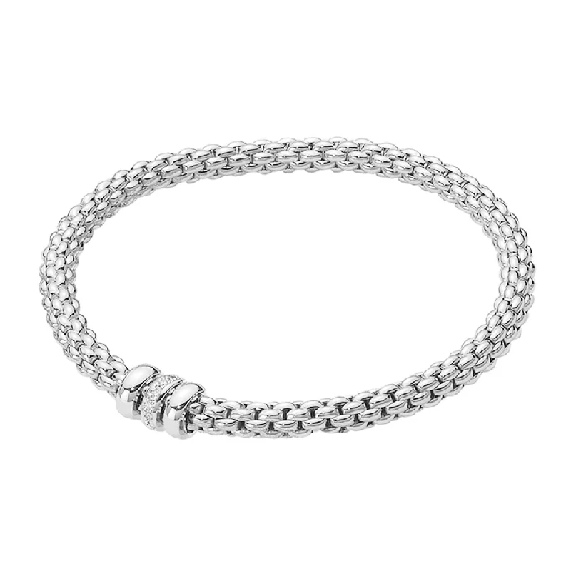 Ladies bracelets 2025 trends-Solo 18ct White Gold Bracelet With Diamond Set And Plain Rondels