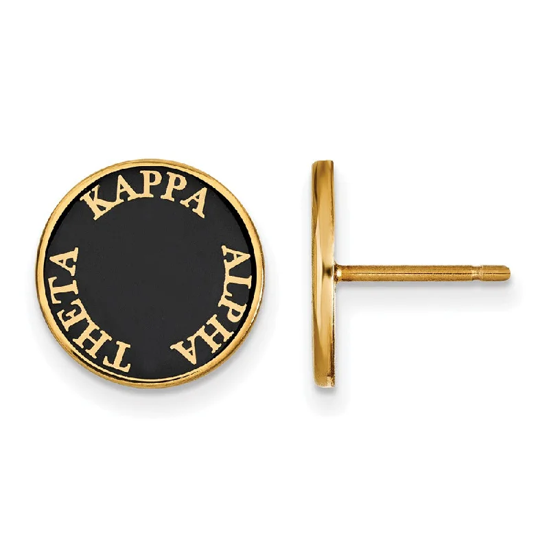 Ladies earrings girlfriend treats-14K Plated Silver Kappa Alpha Theta Black Enamel Post Earrings