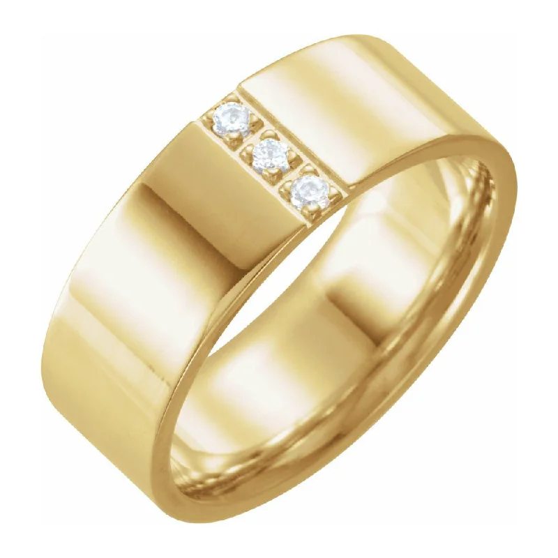 Ladies rings stylish trends-8mm 14K Yellow Gold 1/10 CTW Diamond Polished Comfort Fit Flat Band