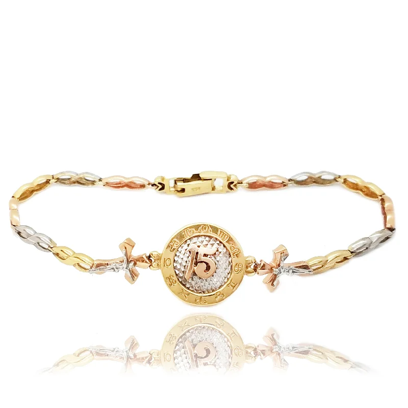 Ladies bracelets 2025 trends-15 Birthday / Quiceañera With Zodiac Symbols Tri-Color Gold Bracelet (14K)