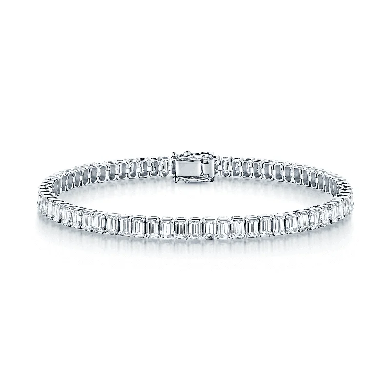 Ladies bracelets personalized-18ct White Gold Emerald Cut Diamond Rubover Set Bracelet