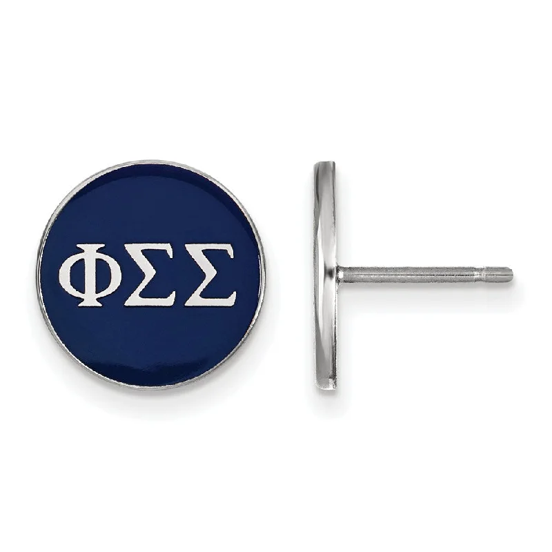 Ladies earrings Christmas designs-Sterling Silver Phi Sigma Sigma Blue Enamel Disc Post Earrings