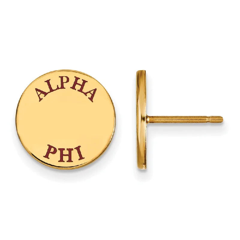 Ladies earrings matching pairs-14K Plated Silver Alpha Phi Red Enamel Post Earrings