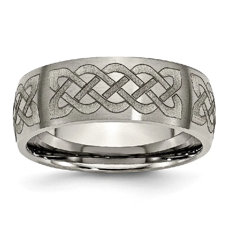 Ladies rings cute styles-8mm Titanium Celtic Etched & Brushed Domed Standard Fit Band