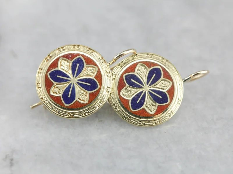 Ladies earrings bridal essentials-Antique Enamel Drop Earrings