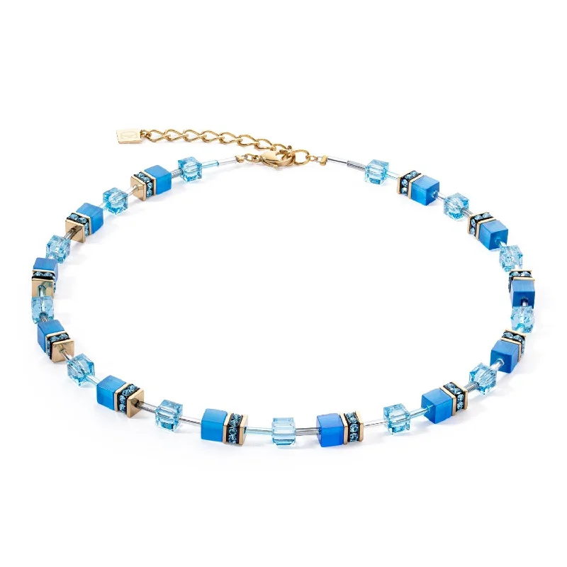 Ladies necklaces couple pairs-Coeur De Lion GeoCUBE® Iconic Mono Gold Turquoise Necklace