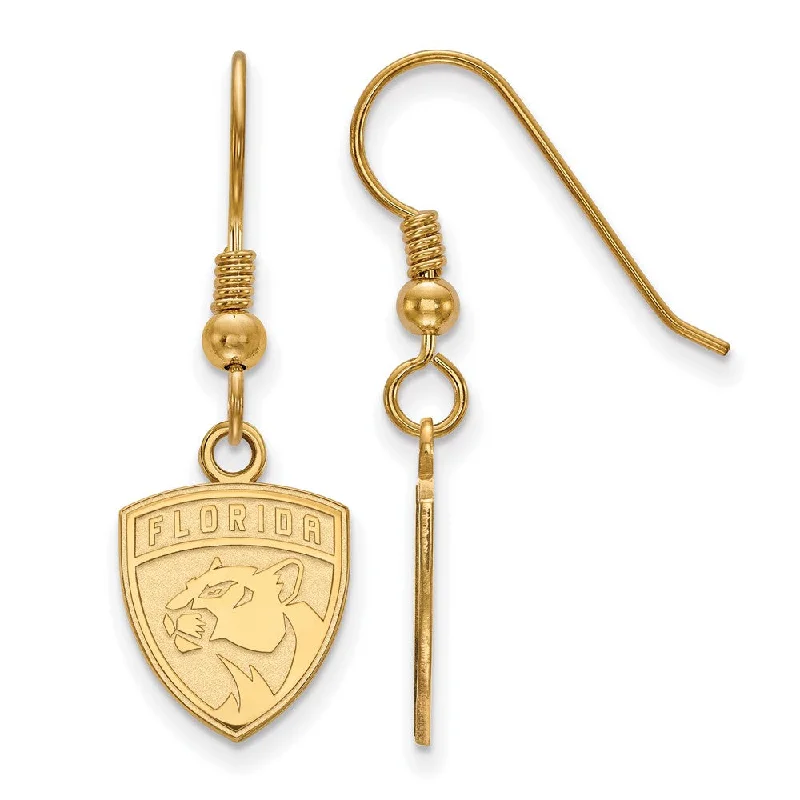 Ladies earrings sister sets-SS 14k Yellow Gold Plated NHL Florida Panthers Small Dangle Earrings