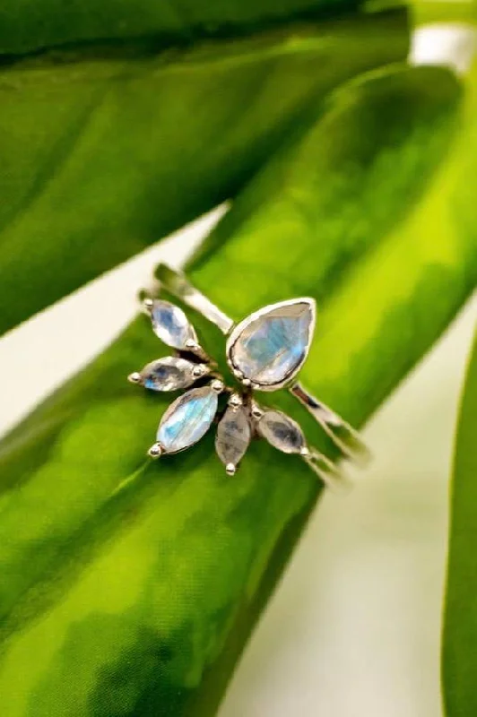 Ladies rings cute styles-Sterling Silver Nesting Moonstone Ring Set