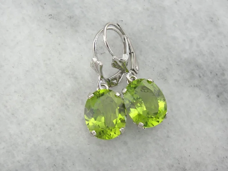 Ladies earrings memory keepsakes-Bright Lime Green Peridot Earrings, August Birthstone