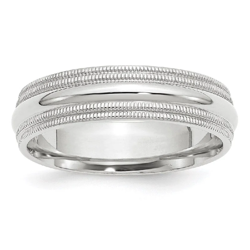 Ladies rings engraved names-6mm 10K White or Yellow Gold Double Milgrain Edge Comfort Fit Band