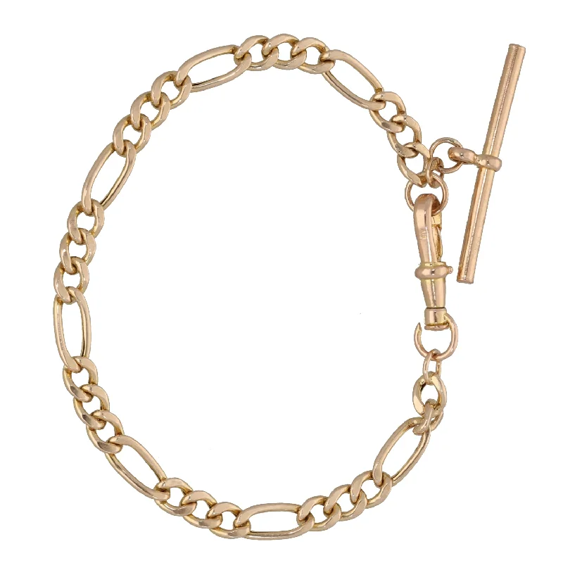 Ladies bracelets minimalist charm-9ct Gold Figaro with T-Bar Bracelet