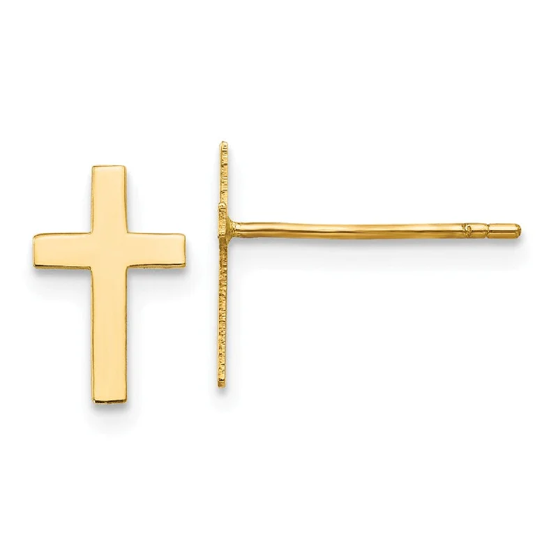 Ladies earrings gothic appeal-10mm Polished Cross Post Earrings in 14k Yellow Gold