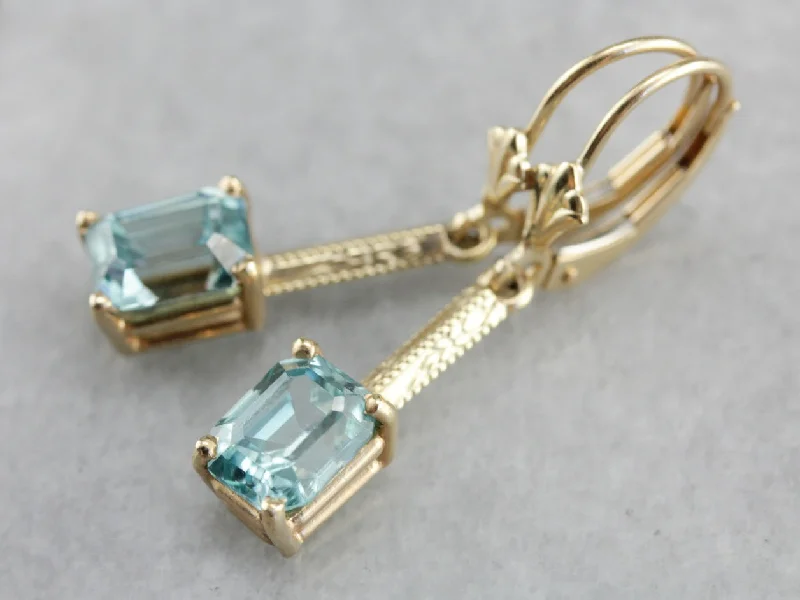 Ladies earrings engagement gifts-Stunning Art Nouveau and Modern Era Blue Zircon Earrings