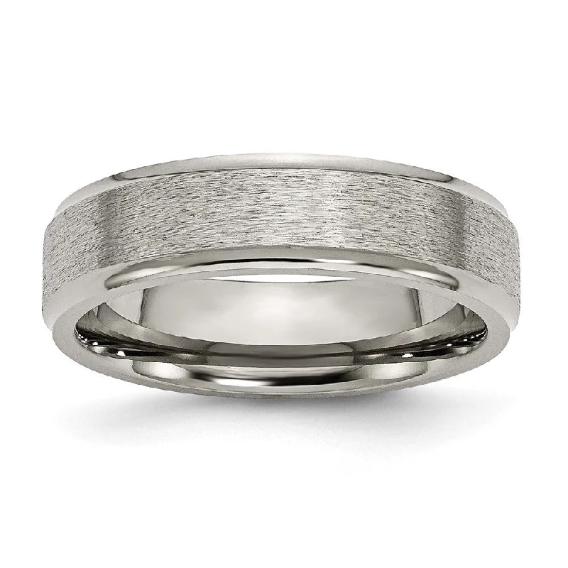 Ladies rings holiday gifts-6mm Titanium Brushed Flat Ridged Edge Standard Fit Band