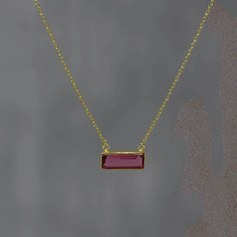 Ladies necklaces budget finds-Gold Rectangular Pink Quartz Necklace