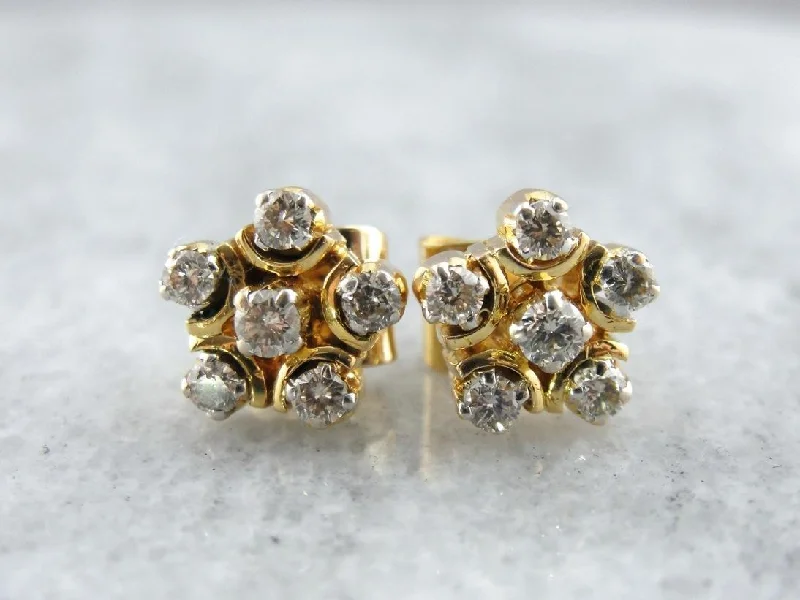 Ladies earrings group styles-Diamond Star Gold Stud Earrings