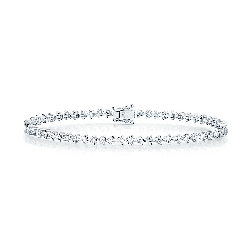 Ladies bracelets minimalist trends-18ct White Gold Brilliant Cut Diamond Three Claw Set Tennis Bracelet