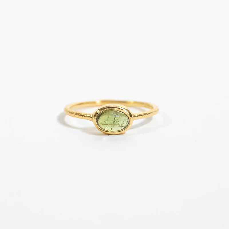 Ladies rings holiday gifts-Gold Plated Green Tourmaline Oval Ring