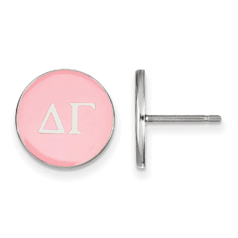 Ladies earrings investment value-Sterling Silver Delta Gamma Pink Enamel Disc Post Earrings