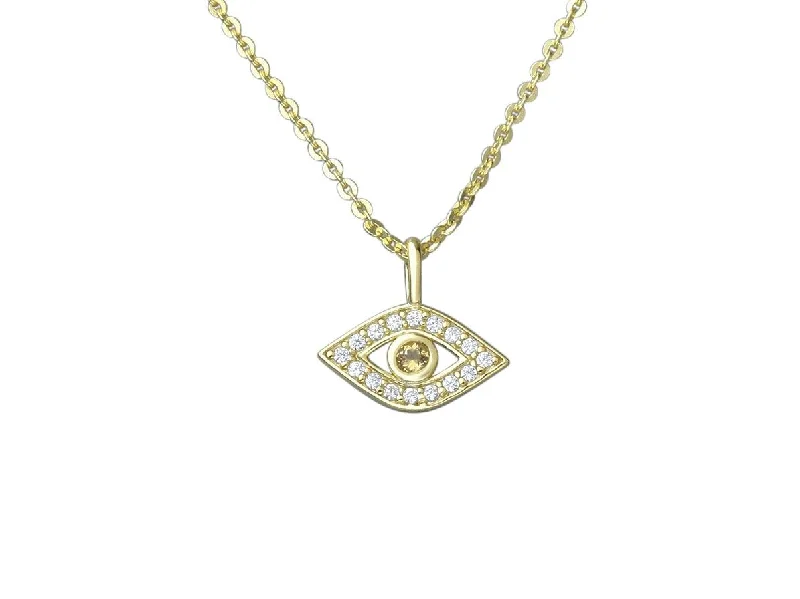 Ladies necklaces vintage appeal-Golden Evil Eye Cubic Zirconia Necklace