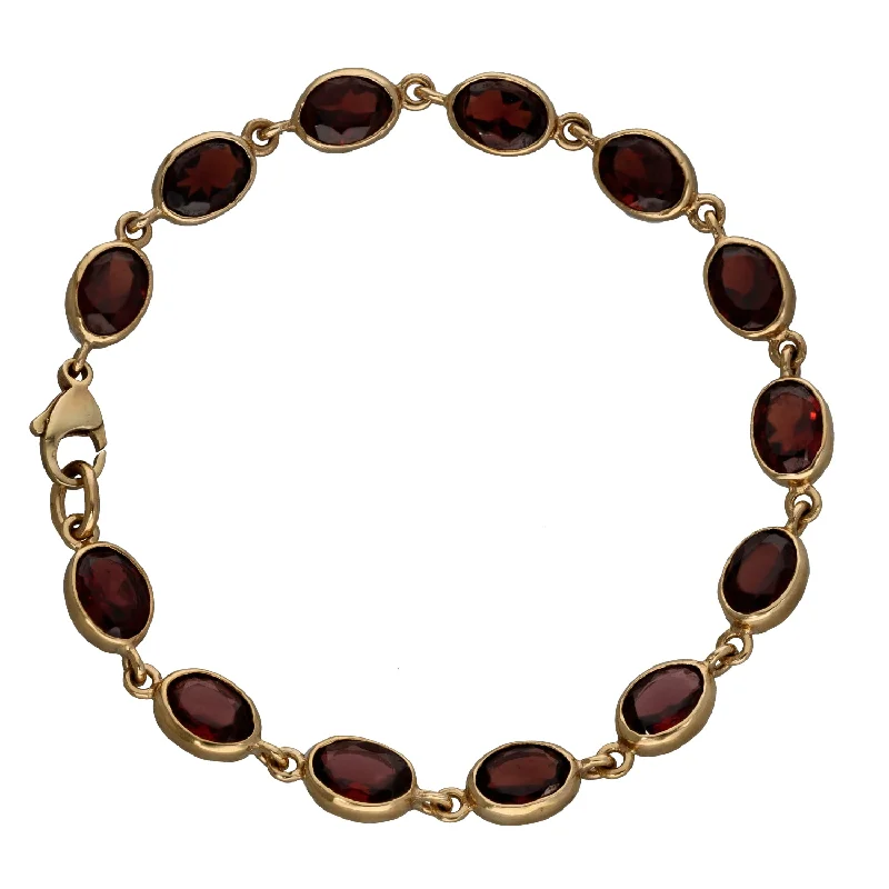 Ladies bracelets matching sets-9ct Gold Garnet Fancy Stone Set Bracelet